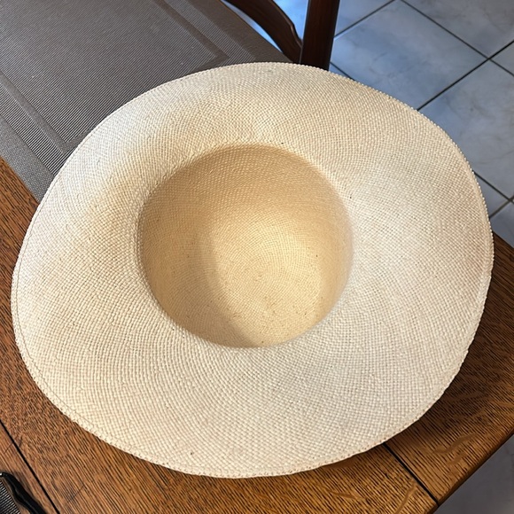 Women’s Beautiful Beach Basket Weave wide rim Hat with yellow ribbon on rim - Picture 6 of 6